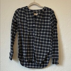 LOFT Black and White Plaid Long-Sleeve Henley Tunic